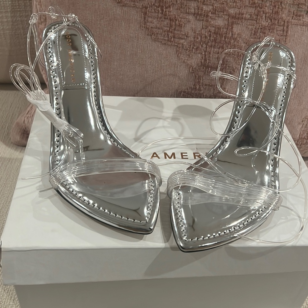 GOOD AMERICAN CINDER F*CKING RELLA WEDGE SILVER001 - SILVER001 / NEW / 8.5